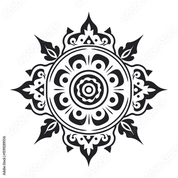 Fototapeta Intricate black and white floral design features elegant patterns and geometric shapes