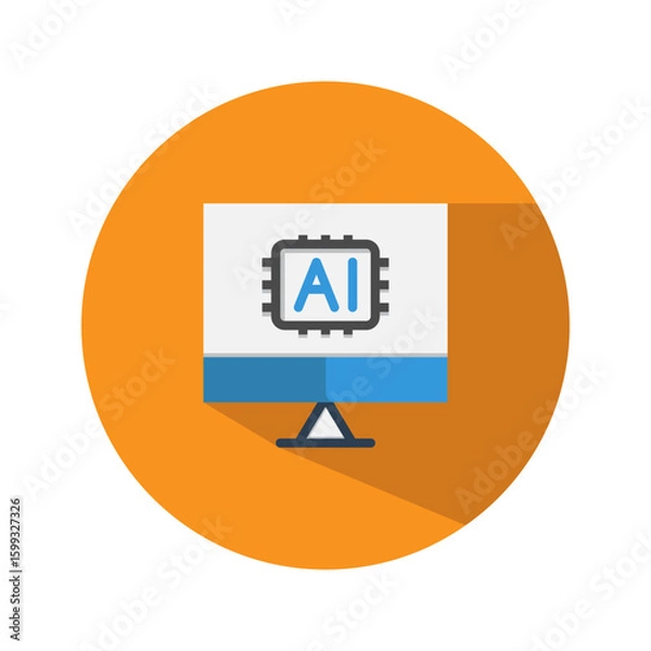 Fototapeta Monitor AI Flat Background Icon. Editable Stroke Icons. Can be used for web, mobile apps, and software.