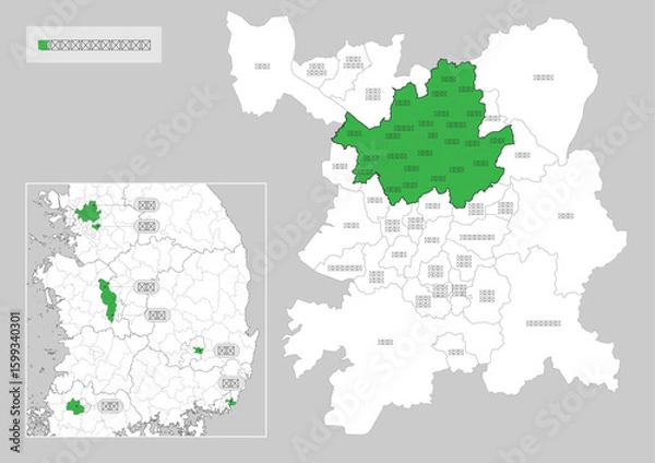 Fototapeta 한국의 서울 지도 및 경기도 지도