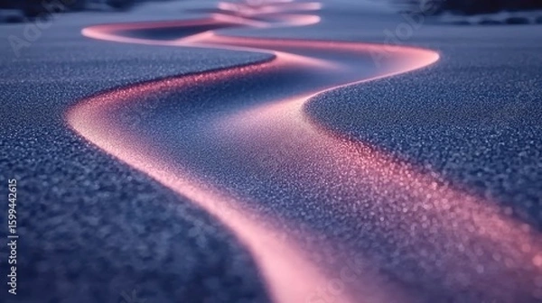 Fototapeta Serene Flow: A Pink Path Through a Dusty Blue Landscape