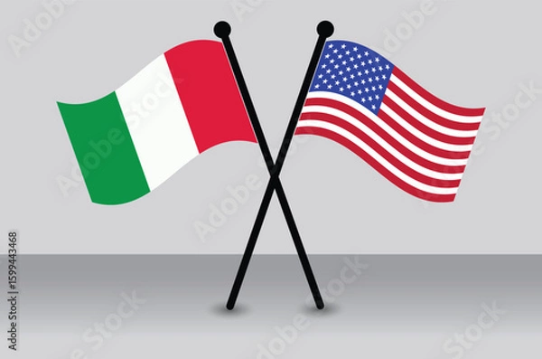 Fototapeta Crossed Italian and American Flags Illustrate Diplomacy. USA Combined with Italian Isolated Flag.