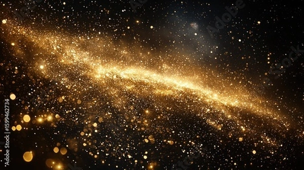 Fototapeta Golden Galactic River: A Celestial Tapestry of Light and Stardust