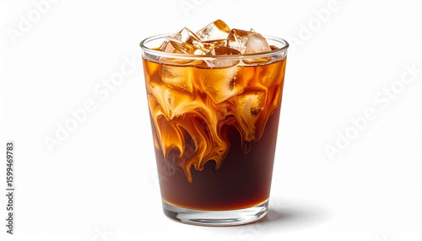 Fototapeta Iced Coffee with Visible Swirls in Transparent Cup, Isolated on White Background, Beverage
