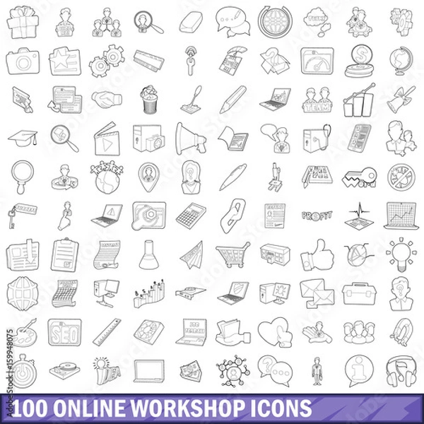 Fototapeta 100 online workshop icons set, outline style