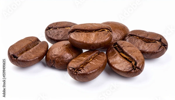 Fototapeta Macro Closeup of Roasted Coffee Beans with Rich Texture on White Background