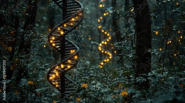 Fototapeta Enchanted Forest: DNA Helix Illuminated in Winter Wonderland