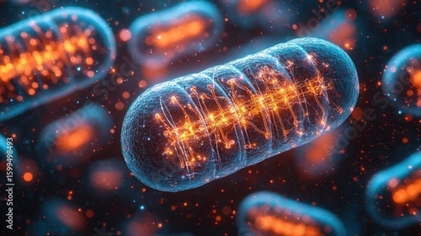 Fototapeta Microscopic Cellular Structures: A Glowing Insight into Mitochondrial Energy Production