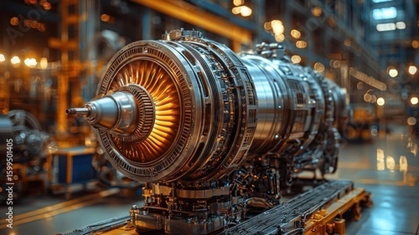 Fototapeta Powerful Jet Engine in Industrial Setting: A Close-Up View of Modern Aviation Technology
