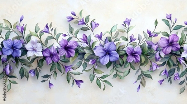 Fototapeta Elegant Purple and White Floral Border Design: A Delicate Tapestry of Blooms