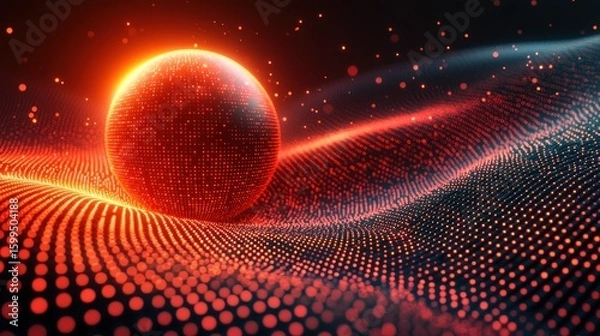 Fototapeta Abstract Glowing Sphere on a Red Particle Wave