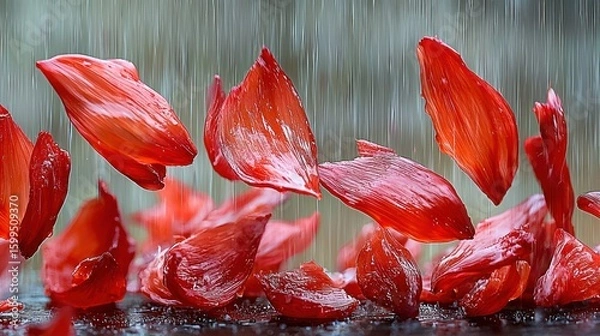 Fototapeta Red Petals Dancing in the Rain: A Captivating Symphony of Color and Motion