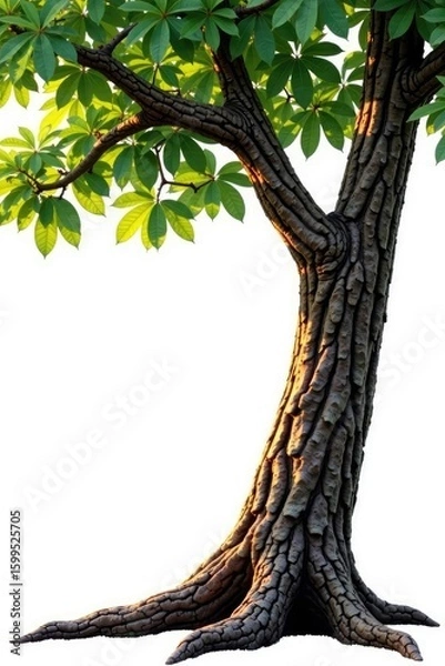 Fototapeta Thick tree branch with knots and twists isolated on white background, tree, wood
