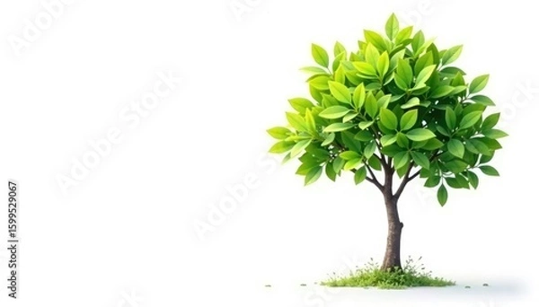 Fototapeta Young tree, delicate leaves, isolated on white , image, botanical