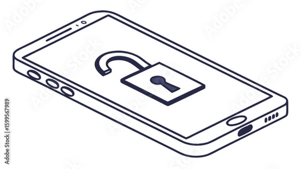 Fototapeta Unlocked Smartphone with Open Padlock Icon Illustration.