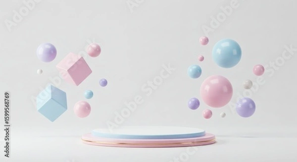Fototapeta Bright and Colorful Banner Background with Confetti, Balloons, and Glowing Effects – Empty Center Space for Text, Perfect for Celebration Promotions, Online Sales, or Party Invitations

