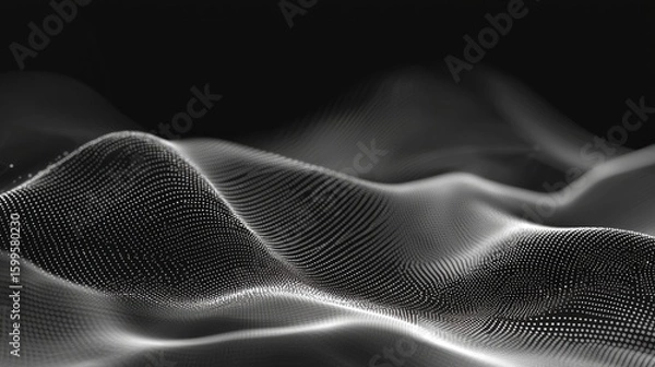 Obraz A black and white abstract wave pattern with a dark background.