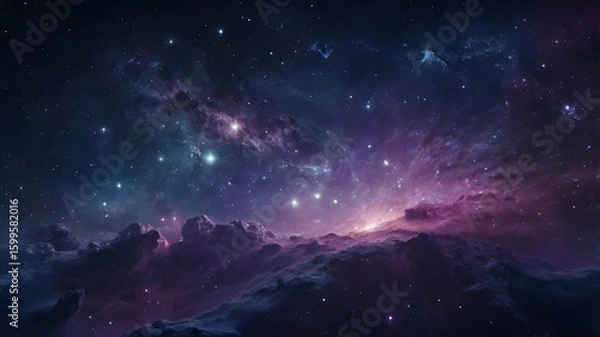 Fototapeta Vast Cosmic Galaxy Scene with Bright Stars and Nebula in Deep Space
