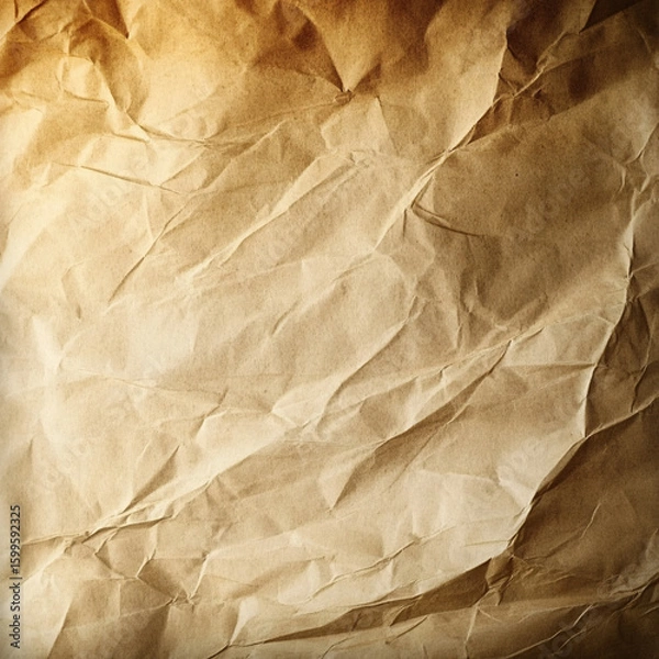 Fototapeta Wrinkled Vintage Paper Texture with Folded Creases and Warm Brown Tones for Retro Background Design
