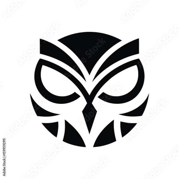 Obraz A modern, abstract owl face logo. A simple black and white vector icon symbolizing wisdom, knowledge, and vision. Isolated graphic for a brand or mascot.
