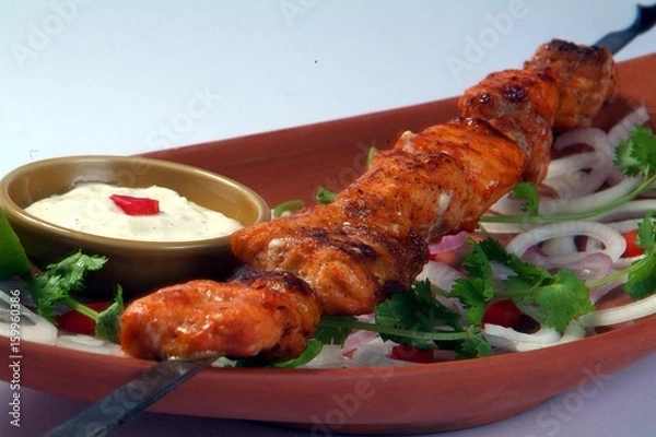 Fototapeta Georgian Food - Shashlik with Grouper Fish Kebab