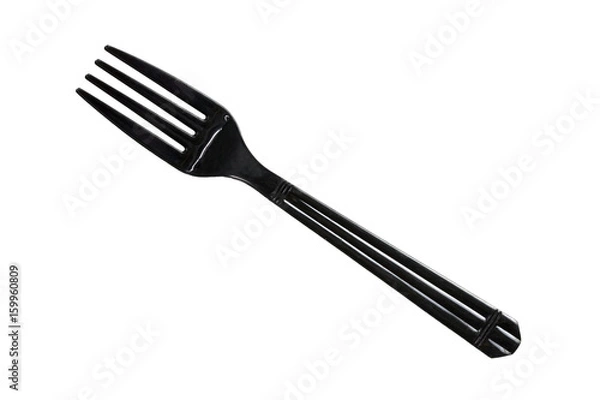 Fototapeta black fork plastic on white background