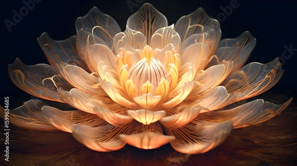 Fototapeta Elegant glowing lotus flower with translucent petals on dark background