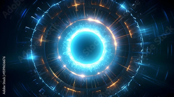 Fototapeta Futuristic glowing portal or energy core with light streaks and intricate details
