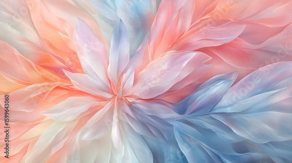 Fototapeta Pastel dreamlike flower abstraction with soft orange pink and blue hues creating a calming serene visual