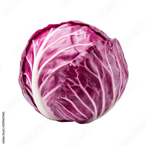 Fototapeta Fresh purple cabbage, vibrant color and texture, ideal for healthy recipes, salads or garnishes, with ample space for notes. Isolated on white background or PNG