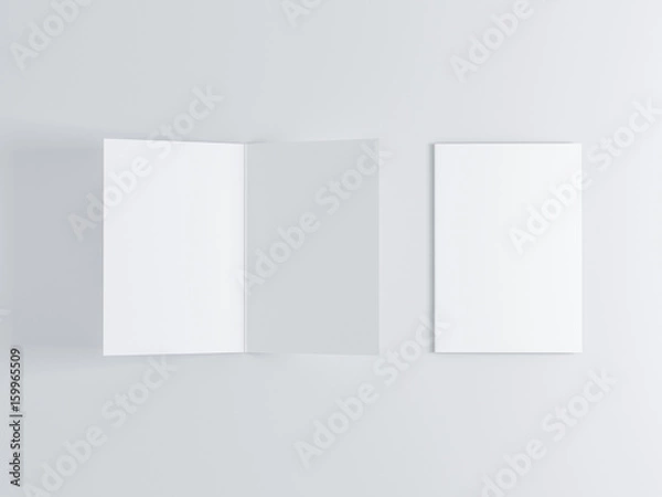 Fototapeta Opened and closed blank greeting card Mockup, Top view on leaflet or invitation, 3d rendering