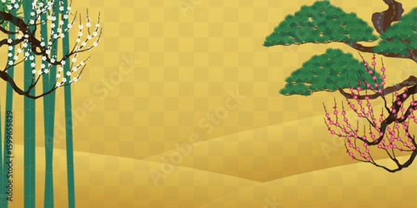 Obraz 松、竹、梅日本の縁起物の背景素材。松竹梅のイラスト。