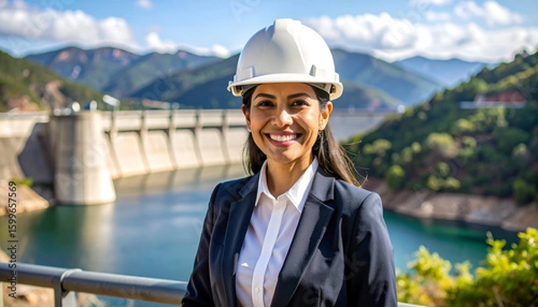 Fototapeta Smiling Engineer at Dam.