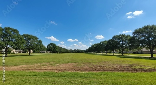 Fototapeta Wide Open Natural Landscape with Rolling Green Hills and Blue Sky – Peaceful Countryside Scenery with Scattered Clouds, Ideal for Nature, Travel, and Outdoor Themes, High-Resolution Photography