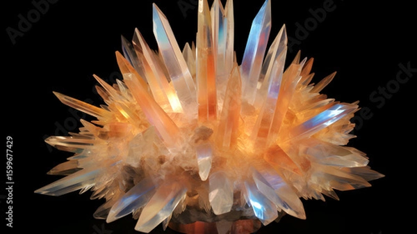 Fototapeta Macro Photograph of a Beautiful and Colorful Crystal Cluster on Black Background