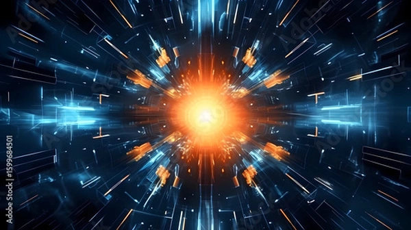 Fototapeta Abstract Technology Background with Glowing Energy Core and Geometric Patterns