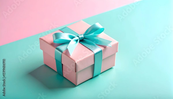 Fototapeta Elegant Gift Box on Pink and Teal Background