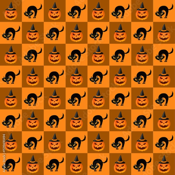 Obraz seamless pattern with funny cartoon faces haloween