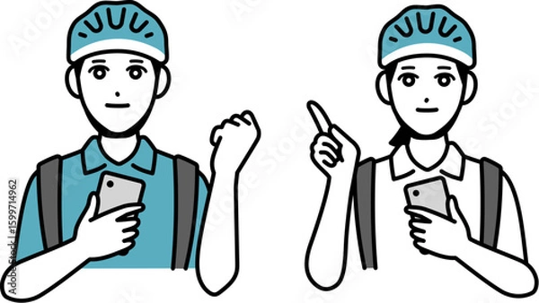 Fototapeta スマホを持った男女のフード配達員