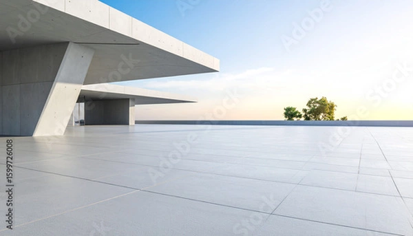 Fototapeta Architectural Modernity: A modern building's stark, geometric facade meets the vast expanse of an open sky, creating a captivating interplay of lines, light, and space. 