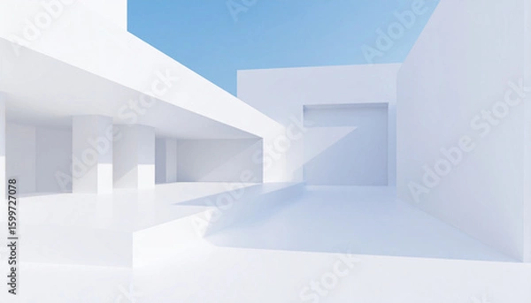 Fototapeta Minimalist Modern Architecture: A study in geometric forms and contrasting light and shadow. Clean lines and the play of light and shadow evoke a sense of depth and spaciousness. 