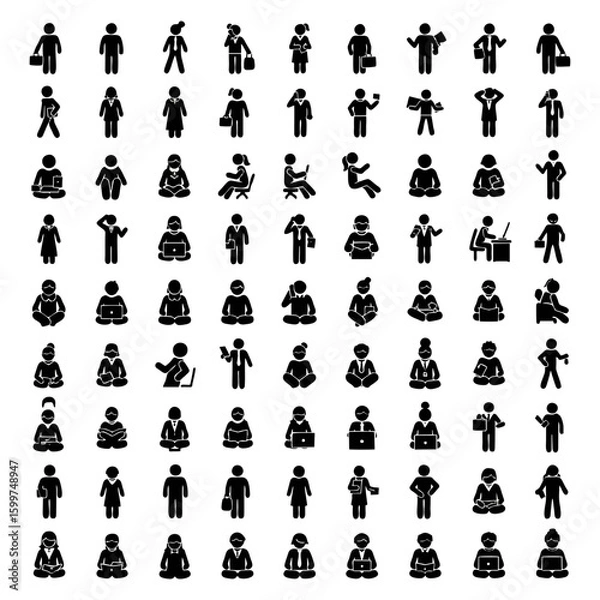 Fototapeta 81 icons of people working in a company, icons of a worker, company office icons