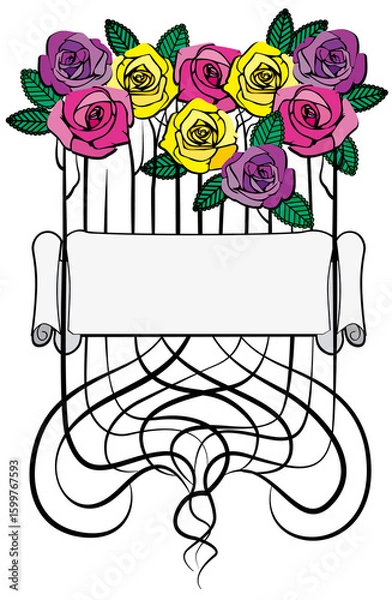 Fototapeta roses border frame with text box
