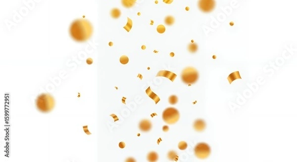 Fototapeta 舞い落ちる金色の紙吹雪 白背景の祝祭