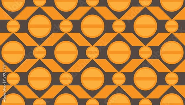 Obraz Seamless retro geometric pattern with orange circles and dark brown accents.