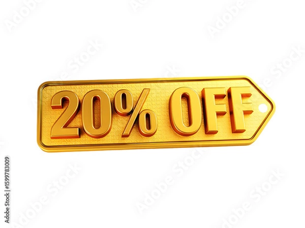 Fototapeta Eye-Catching New 20% Off Text with Elegant Gold Tag on a Transparent Background, Perfect for Sales and Promotional Graphics.