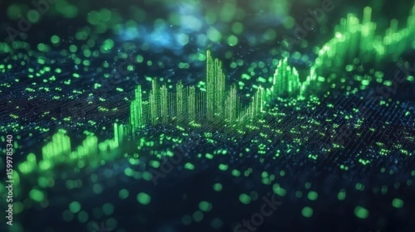Obraz Abstract Data Visualization: Green Digital Landscape