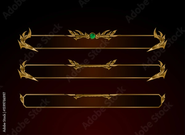 Fototapeta set of fantasy game header banner in gold medieval rpg style with tier