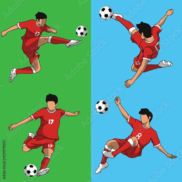 Obraz Dynamic football player poses and action graphics collection