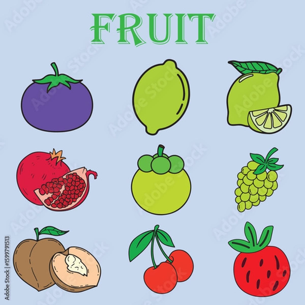 Obraz Vibrant mixed fruit collection with fresh produce elements