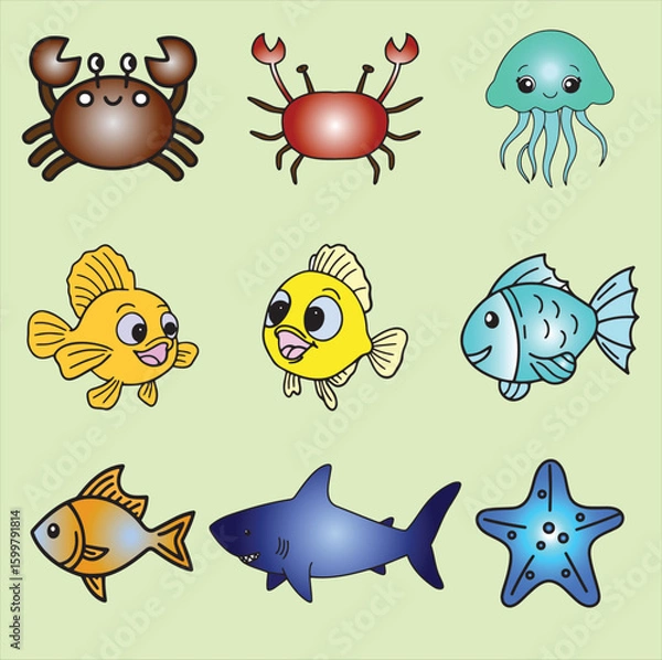 Obraz Collection of marine life and ocean elements for design projects